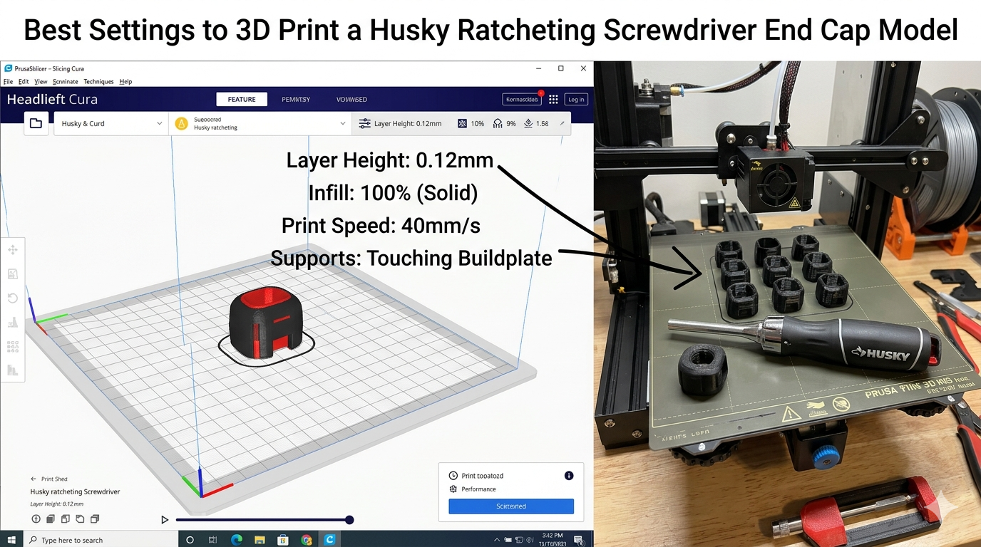 Best Settings to 3D Print a Husky Ratcheting Screwdriver End Cap Model