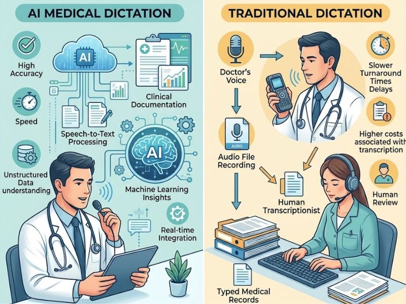 AI Medical Dictation vs Traditional Dictation: Key Differences, Benefits, and Which Is Better for Healthcare AI Medical Dictation vs Traditional Dictation: Key Differences, Benefits, and Which Is Better for Healthcare